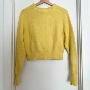 Free People Women’s Cotton Knit Sweater XS Mock Neck Yellow Cropped Relaxed